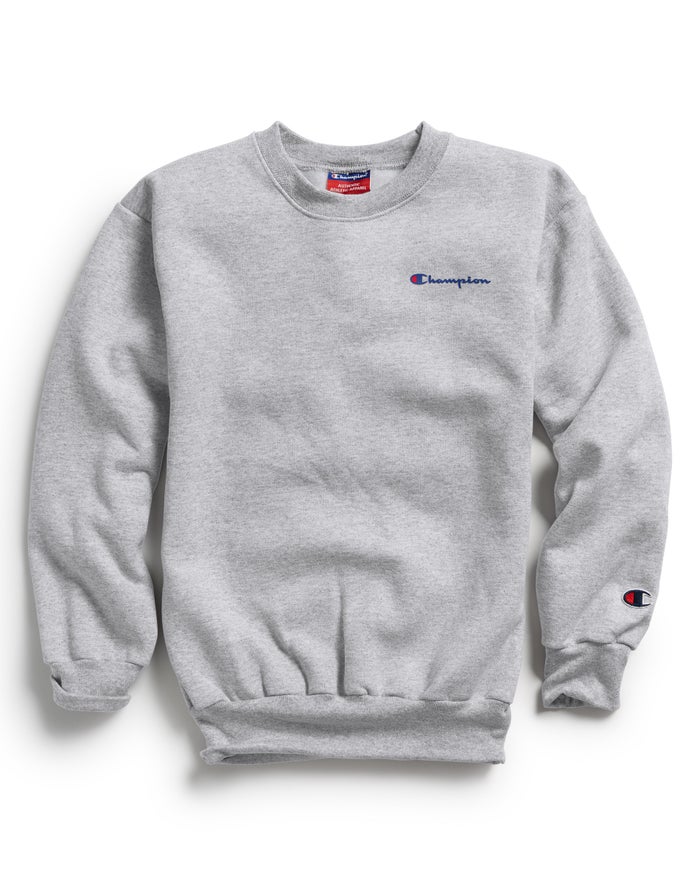 Champion Double Dry Script Logo Erkek Çocuk Sweatshirt Gri ( FSKBUX627 )